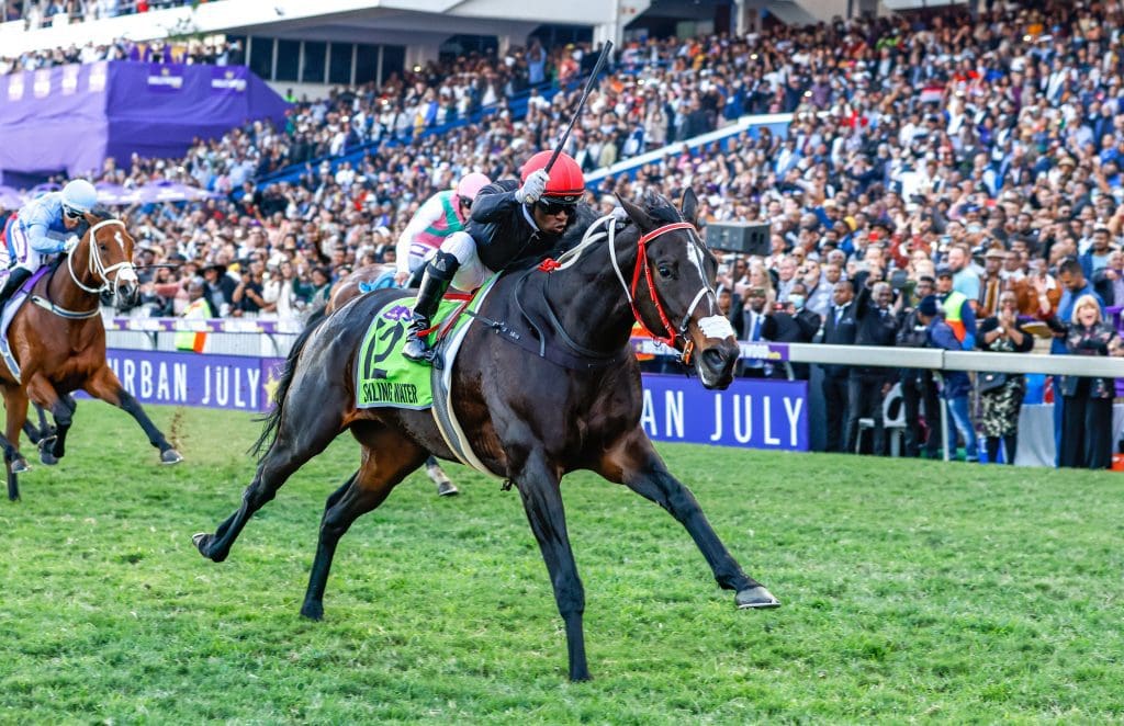 Sparkling Water winning the Hollywoodbets Durban July. Image: Candiese Lenferna