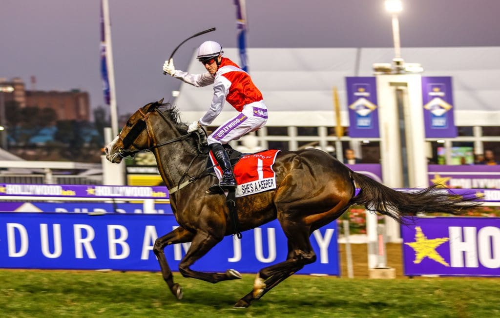 She's A Keeper wins the Gr1 Brentford FC Garden Province Stakes. Images: Candiese Lenferna